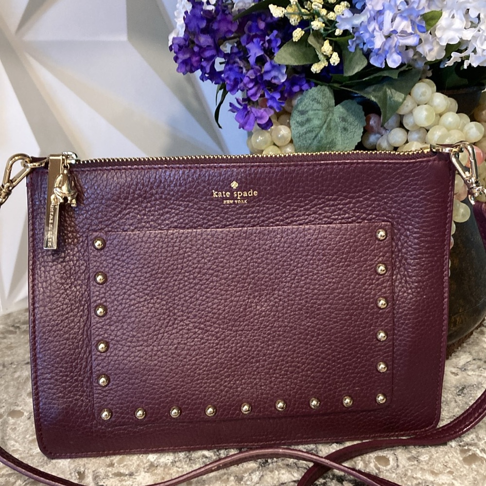 Kate Spade Burgundy/Maroon Leather Crossbody Purse Grommets EXCELLENT CONDITION